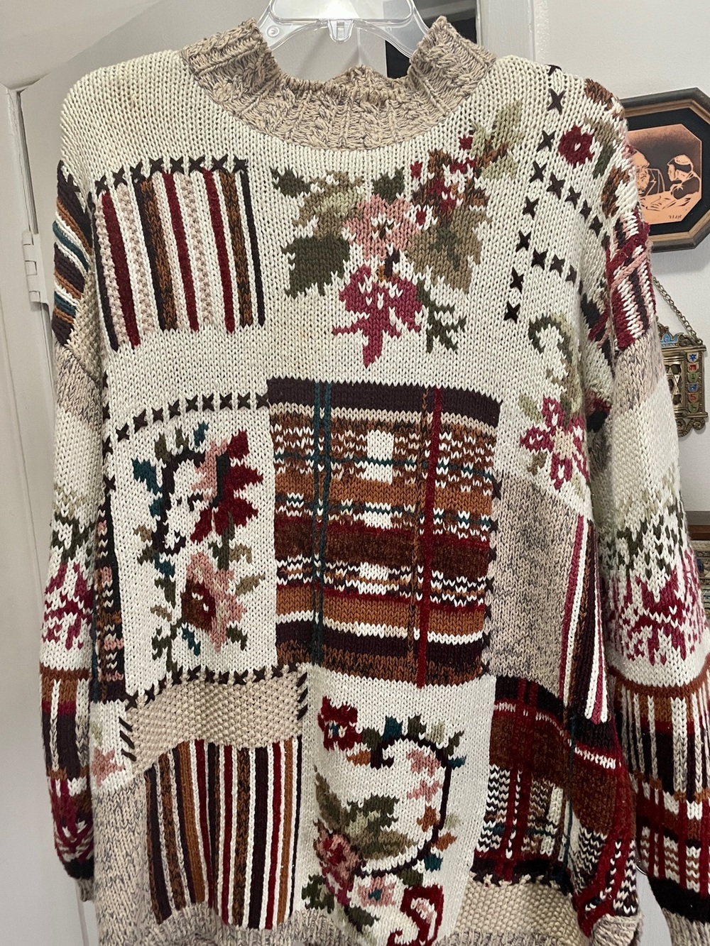 Jennifer Reed Too Hand Knitted Beige And Reds & Browns & Greens Design Size 1X